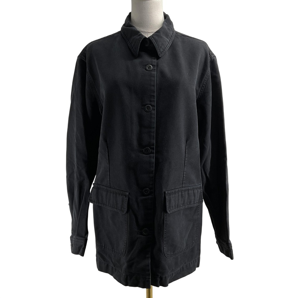L.L.‎ Bean Jacket Womens 18 Black Lyocell Twill Collared Pockets Unlined